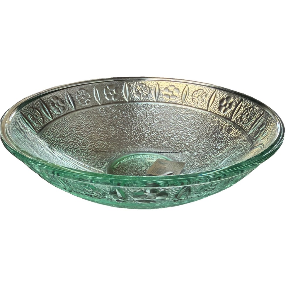 Vtg French Country Home Green Glass Salad Serving Bowl 10" Country Chic